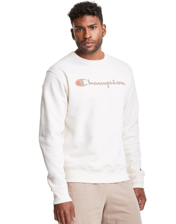 Sudadera Champion Hombre - Powerblend Fleece Crew Script Logo ( Blancas ) 9815634-WT